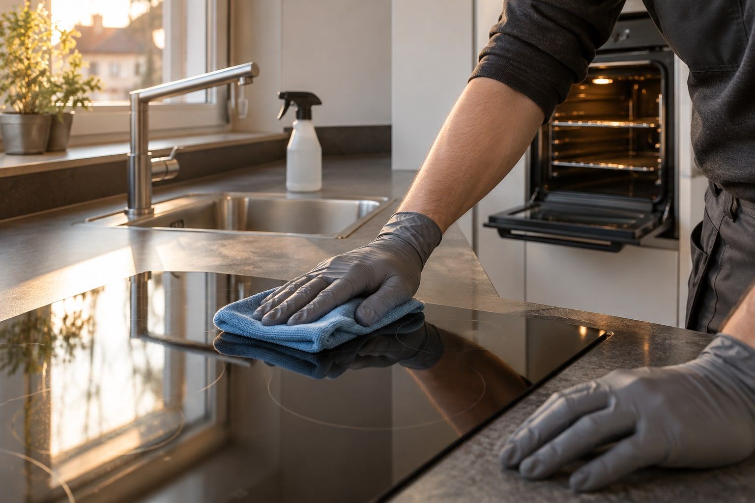 Reinigung eines Kochfelds bei der Wohnungsabgabe