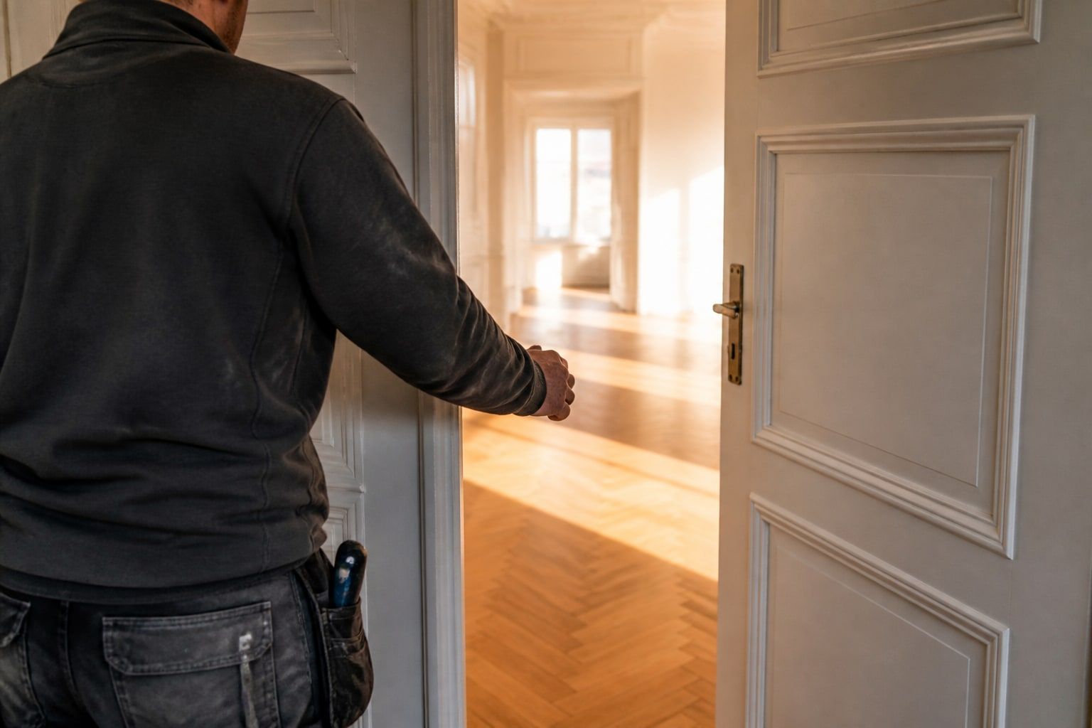 Ankunft zur Besichtigung: die Tür zur leeren Wohnung geht auf