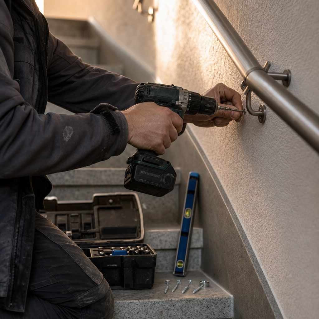 Reparatur einer Handlaufhalterung im Treppenhaus